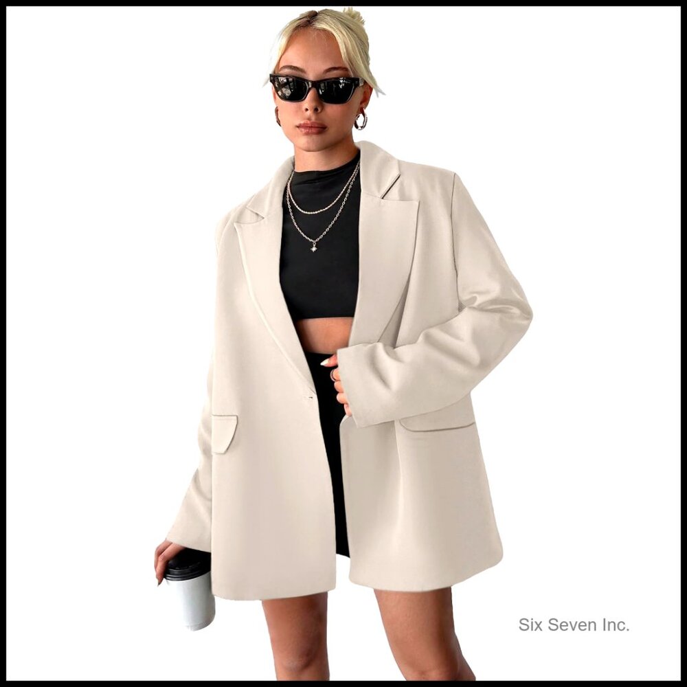 Polyester Notch Collar Blazer Tailored Fit Work Office